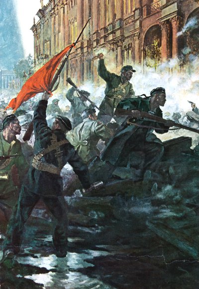 Szturm na Pałac Zimowy, Petersburg, rewolucja rosyjska, październik 1917 autorstwa Unbekannt