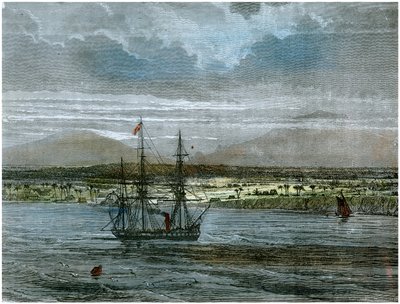 Wulkany Mauna Loa i Manua Kea, Hawaje, ok. 1880 autorstwa Unbekannt