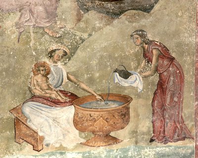 Obmycie dziecka w szopce, ok. godz. 1260-1270 autorstwa Unbekannt