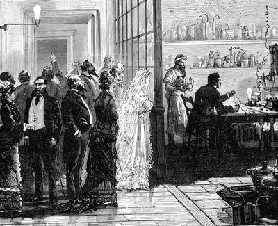Thomas Edison eksperymentujący z lampami elektrycznymi w dniu ślubu, 1871 1883 autorstwa Unbekannt