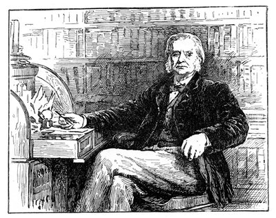 Thomas Henry Huxley, brytyjski biolog, przy swoim biurku, ok. 1880 r. autorstwa Unbekannt