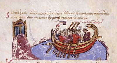 Tomasz Słowiański ucieka do miniatury Arabów z madryckiego Skylitzes, XI-XII w. autorstwa Unbekannt