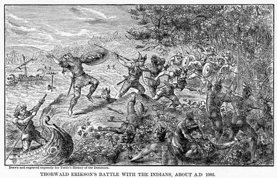 Thorwald Eriksons Bitwa z Indianami, około 1003 rne, 1877 r. autorstwa Unbekannt