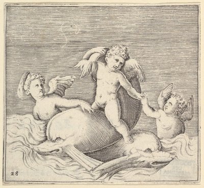 Trzy amorki i dwa delfiny, wydanie ok. 1599-1622. autorstwa Unbekannt