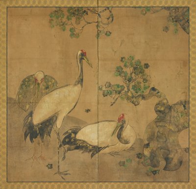 Trzy żurawie pod drzewem, okres Edo, 1615-1868. autorstwa Unbekannt
