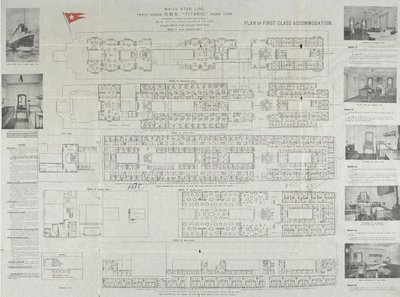 Plan pokładu Titanica pierwszej klasy, 1911 autorstwa Unbekannt