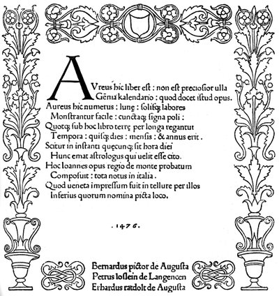 Strona tytułowa Kalendarium autorstwa Regiomontanus, 1476, 1893 autorstwa Unbekannt