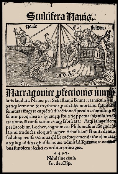 Strona tytułowa książki "Statek głupców" Sebastiana Branta, 1497. autorstwa Unbekannt