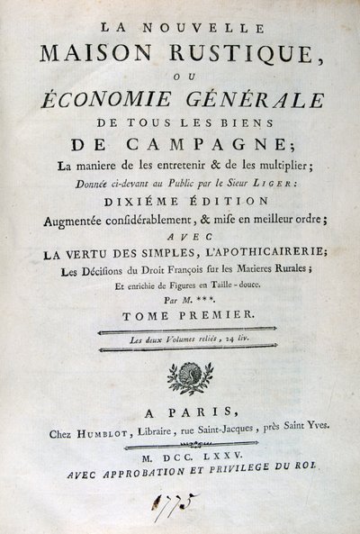 Strona tytułowa do The New Rustic House lub General Economy, 1775 autorstwa Unbekannt