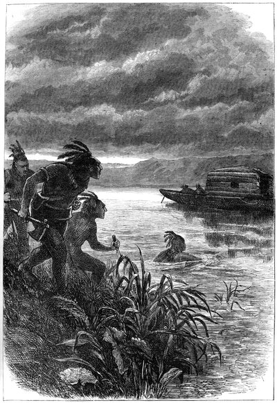 Kupcy na rzece Ohio zaatakowani przez rdzennych Amerykanów, XVIII wiek ok. 1880 r. autorstwa Unbekannt
