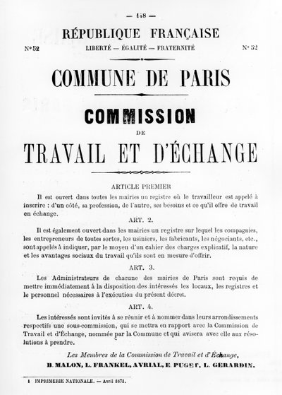 Travail et DEchange, z francuskich plakatów politycznych Komuny Paryskiej, maj 1871 autorstwa Unbekannt