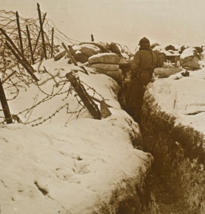 Okopy w śniegu, Alzacja, wschodnia Francja, c1914-c1918 autorstwa Unbekannt