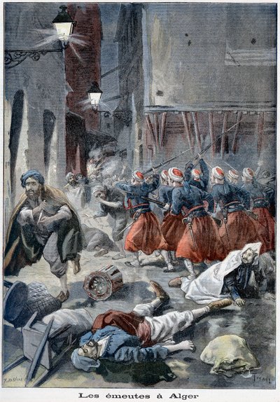 Oddziały próbujące oczyścić ulice podczas zamieszek antyżydowskich, Algier, Algieria, 1898 autorstwa Unbekannt