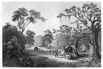 Oddziały obozowały przy wejściu do przełęczy Keree, na północ od Meerut, Indie, ok. 1860 r autorstwa Unbekannt