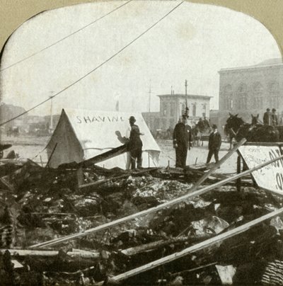 Prawdziwa męka - znak malowania fryzjera na namiocie rozciągniętym na chodniku dawnego miejsca, 1906. autorstwa Unbekannt