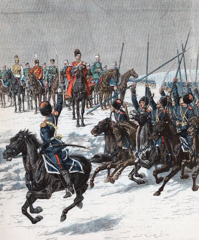Car Mikołaj II recenzujący Kozaków, wojna rosyjsko-japońska, 1904-5 autorstwa Unbekannt
