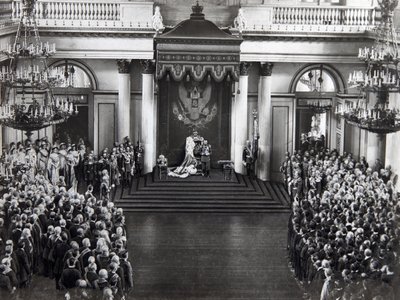Car Mikołaj II przemawiający na otwarciu pierwszej Dumy, Petersburg, Rosja, 27 kwietnia 1906 r. autorstwa Unbekannt