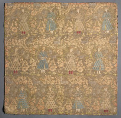 Splot skośny z sokolnikami wśród krzewów róż, 1650-1699. autorstwa Unbekannt