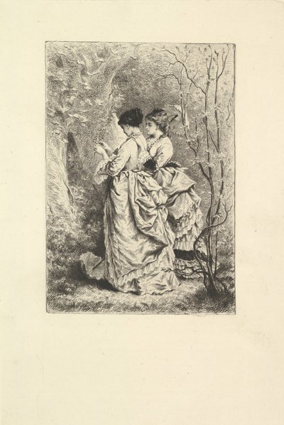 Dwie młode damy w ogrodzie, 1873-74. autorstwa Unbekannt