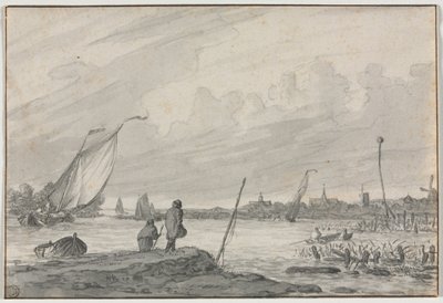 Widok Alkmaar z łodziami, 1600s. autorstwa Unbekannt