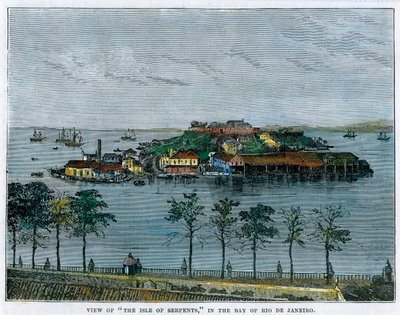 Widok na wyspę węży, w zatoce Rio de Janeiro, Brazylia, ok. 1880 r. autorstwa Unbekannt
