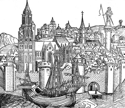 Widok warownego miasta, 1493 autorstwa Unbekannt