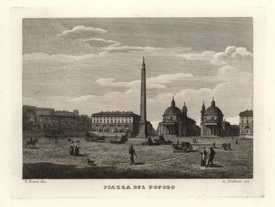Widok na Piazza del Popolo w Rzymie ze starożytnym obeliskiem z Heliopolis w Egipcie autorstwa Unbekannt