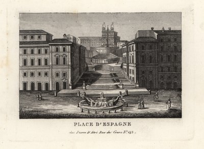 Widok na Piazza di Spagna, Fontana della Barcaccia, Fontanna Łodzi i Scalinata di Trinita dei Monti, Schody Hiszpańskie, Rzym autorstwa Unbekannt