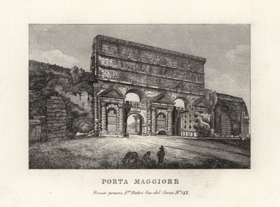 Widok na bramę Porta Maggiore z akweduktami, Większą Bramę lub Porta Prenestina, w Murze Aureliana, Rzym autorstwa Unbekannt