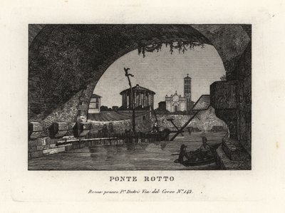 Widok złamanego Ponte Rotto, Pons Aemilius, w rzece Tyber, Rzym autorstwa Unbekannt