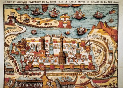 Widok miasta Calais w 1538 roku. Ksylografia. autorstwa Unbekannt