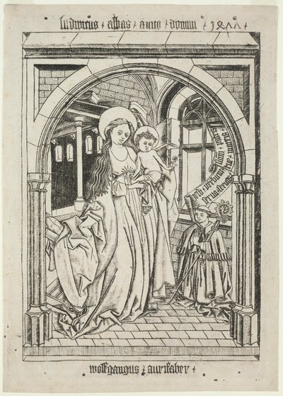 Dziewica z Dzieciątkiem, opat Ludwig klęczący, 1400s. autorstwa Unbekannt