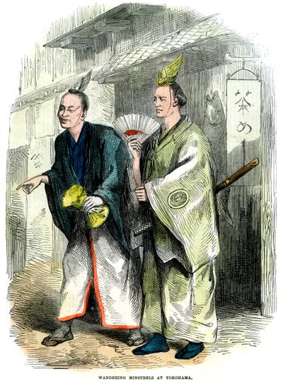 Wędrujący minstrele w Jokohamie, Japonia, 1864 r. autorstwa Unbekannt