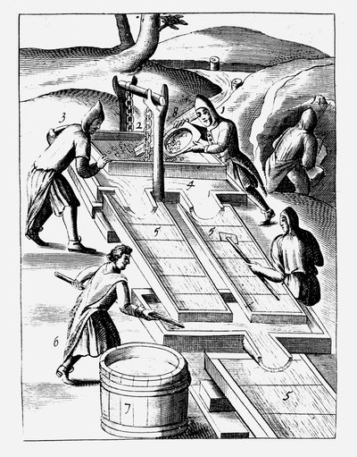Płukanie rudy w celu wydobycia złota, 1683 autorstwa Unbekannt