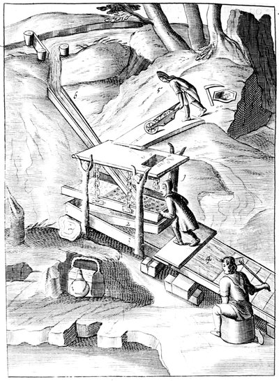 Płukanie rudy w celu wydobycia złota, 1683 autorstwa Unbekannt