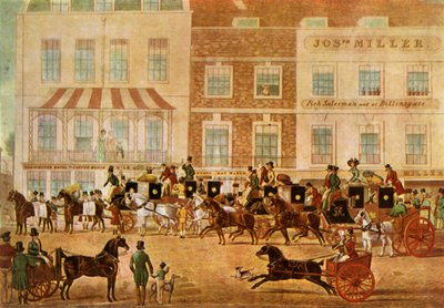 „West Country Mails at the Gloucester Coffee House, Piccadilly”, 1830, 1943. autorstwa Unbekannt