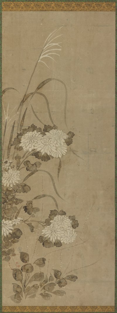 Białe chryzantemy i trawy, okres Edo, 1615-1868. autorstwa Unbekannt