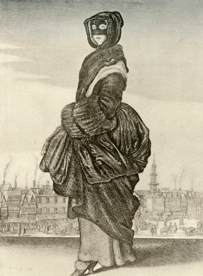 Zima - Plenerowa zimowa sukienka Angielki, panowanie Karola I, c1620-1640, 1937 autorstwa Unbekannt
