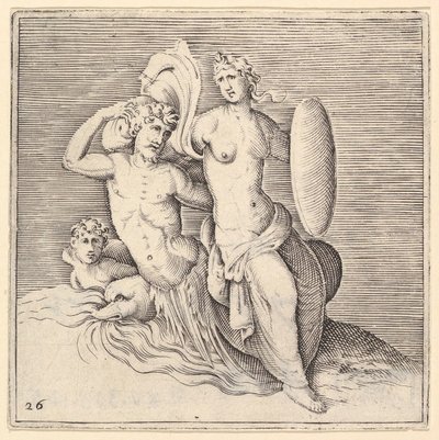 "Kobieta z tarczą siedząca na Seamonster", wydana ca. 1599-1622. autorstwa Unbekannt