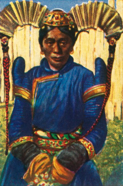 Kobieta w tradycyjnym nakryciu głowy, Mongolia, ok. 1928 r. autorstwa Unbekannt