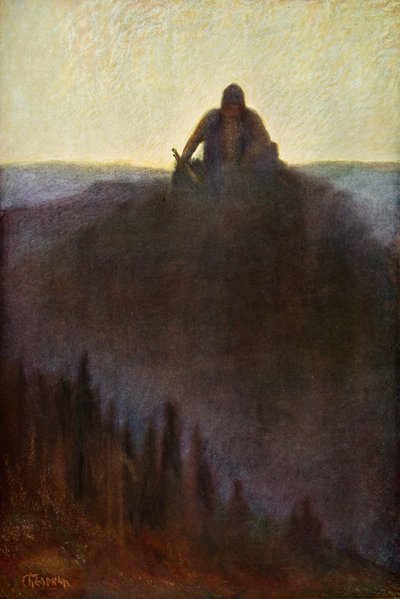 „Wotan czeka w Walhalli na koniec ze swoją złamaną włócznią”, 1906 autorstwa Unbekannt