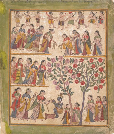 Yashoda wiąże ręce Kryszny: Strona z rozproszonego rękopisu Bhagavata Purana, 1640-50. autorstwa Unbekannt