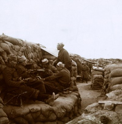 Zouaves w pobliżu rzeki Yser, Nieuwpoort, Flandria, Belgia, c1914-c1918 autorstwa Unbekannt