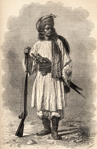 Afganistano kareivis, iliustracija iš „Pasaulio rankose“, išgraviruota H. Kocho, išleista 1878 m. autorstwa Unbekannt Unbekannt