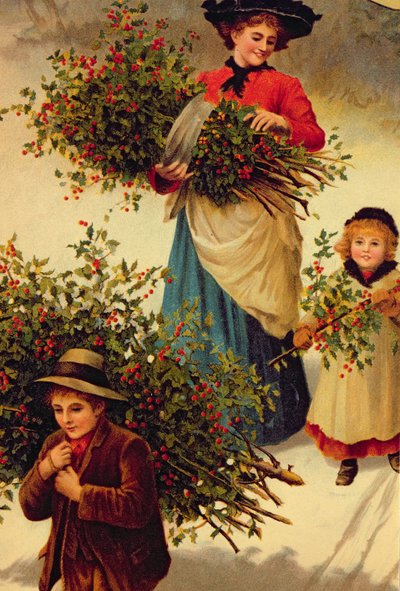 Carrying Home the Christmas Holly, wiktoriański, (ilustracja książkowa) autorstwa Unbekannt Unbekannt