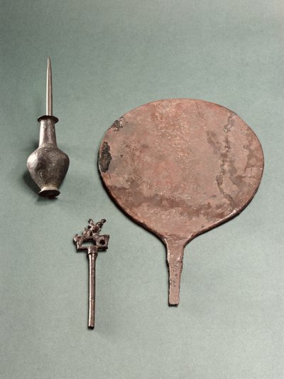 Miedziana spinka do włosów, pręt collyrium z doniczką i lustrem, Mohenjodaro, 2300-1750 pne autorstwa Unbekannt Unbekannt