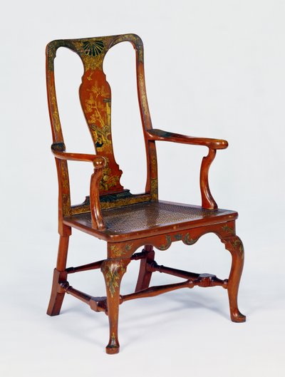 Fotel Queen Anne, czerwony japan, z nogami kabriolet, ok. 1710 autorstwa Unbekannt Unbekannt