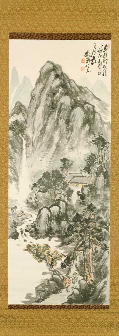 Retreat in the mountains, Tessai Tomioka (1836-1924), (kolorowy drzeworyt) autorstwa Unbekannt Unbekannt