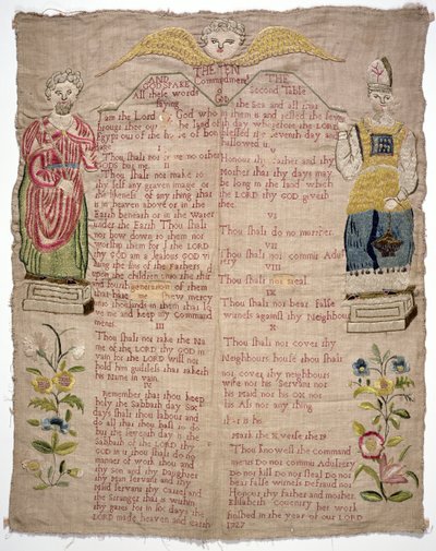 Próbnik, przedstawiający Dziesięć Przykazań, Elizabeth Coventry, angielski, 1727 (kolorowe jedwabie na płótnie) autorstwa Unbekannt Unbekannt