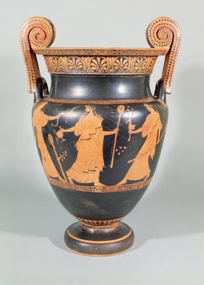 Krater wolutowy, scena dionizyjska ukazująca rytualne rozczłonkowanie dzikiego zwierzęcia, strych, 450-425 p.n.e. autorstwa Unbekannt Unbekannt